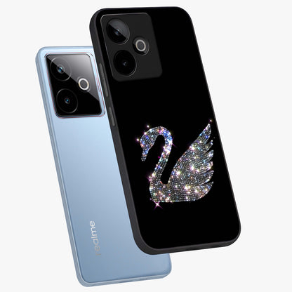 Starlit Swan Grace Glass Case displayed in angled mockup highlighting elegant swan illustration with dreamy celestial aesthetic.
