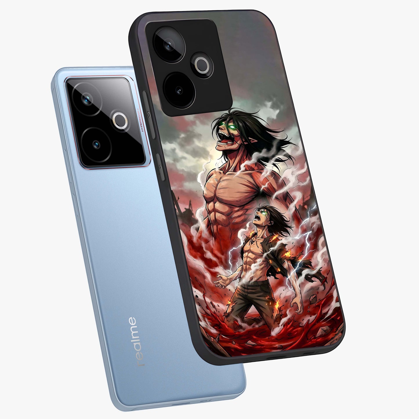 Titan Awakening Fury Glass Case displayed in angled mockup highlighting dramatic giant warrior design with bold anime aesthetic.