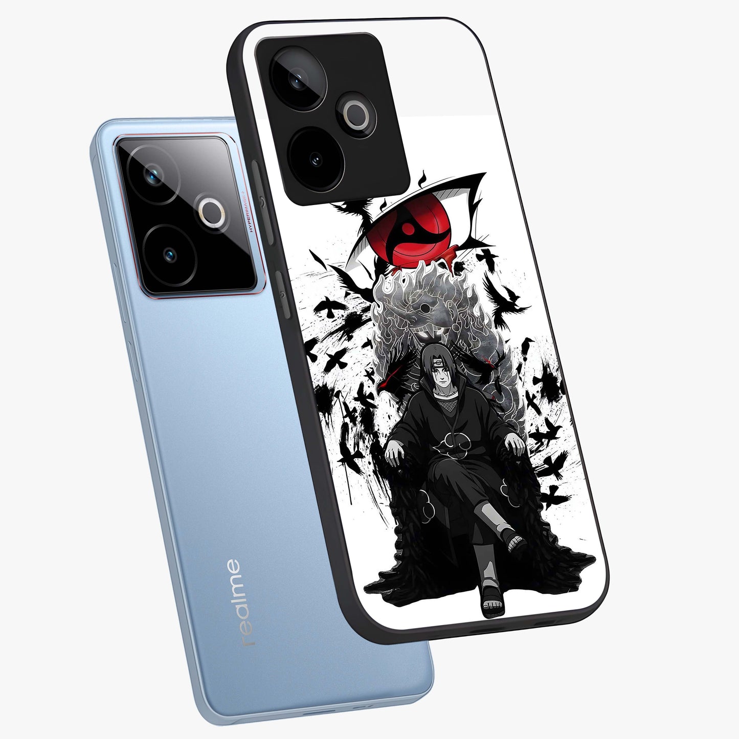 Uchiha Shadow Throne Glass Case displayed in angled mockup highlighting glowing aquatic design with celestial aesthetic.