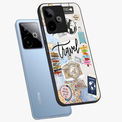 Wanderlust Journal Glass Case displayed in angled mockup highlighting adventure themed design with aesthetic travel vibe.