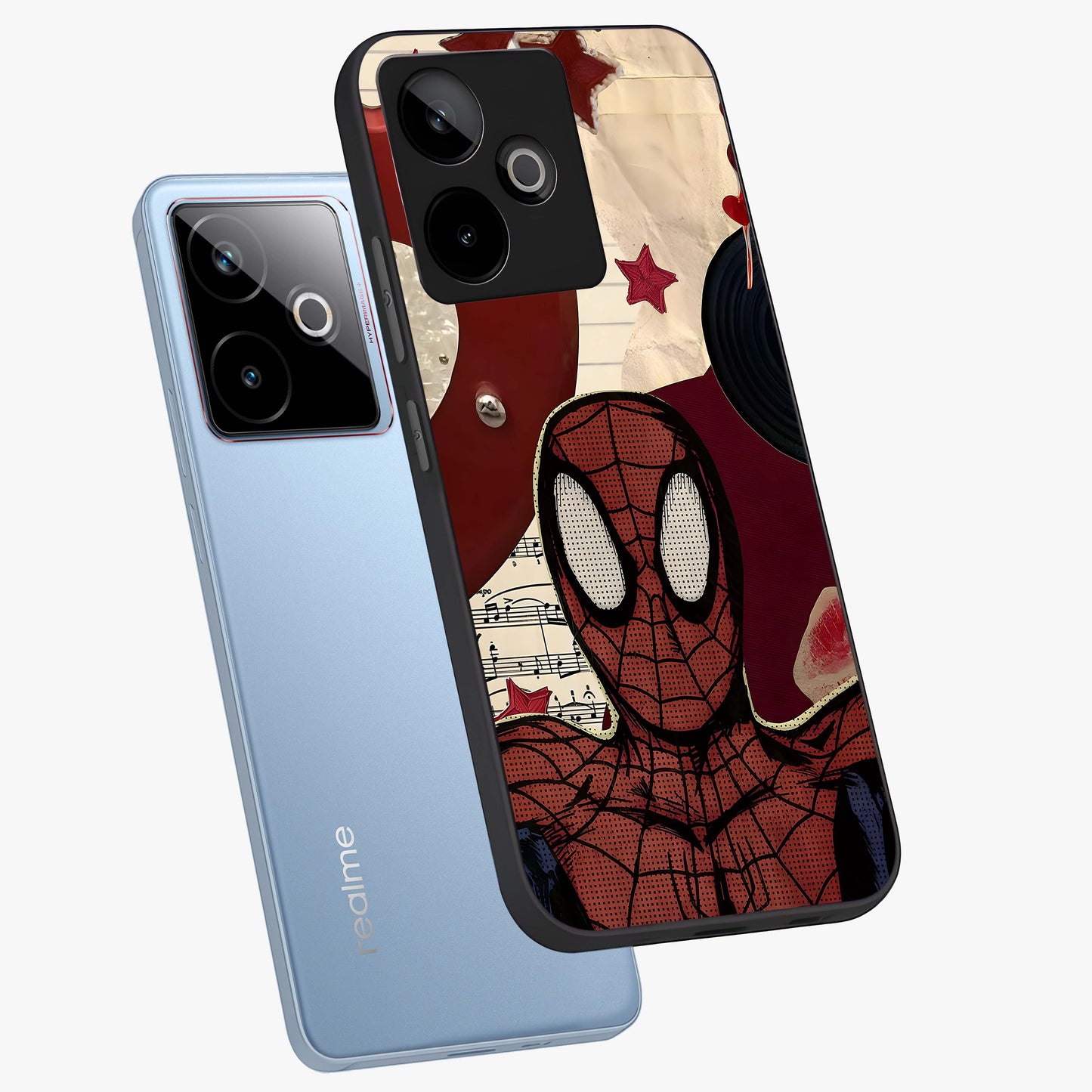 Web Warrior Vibes Glass Case displayed in angled mockup highlighting dynamic web design with comic style aesthetic.