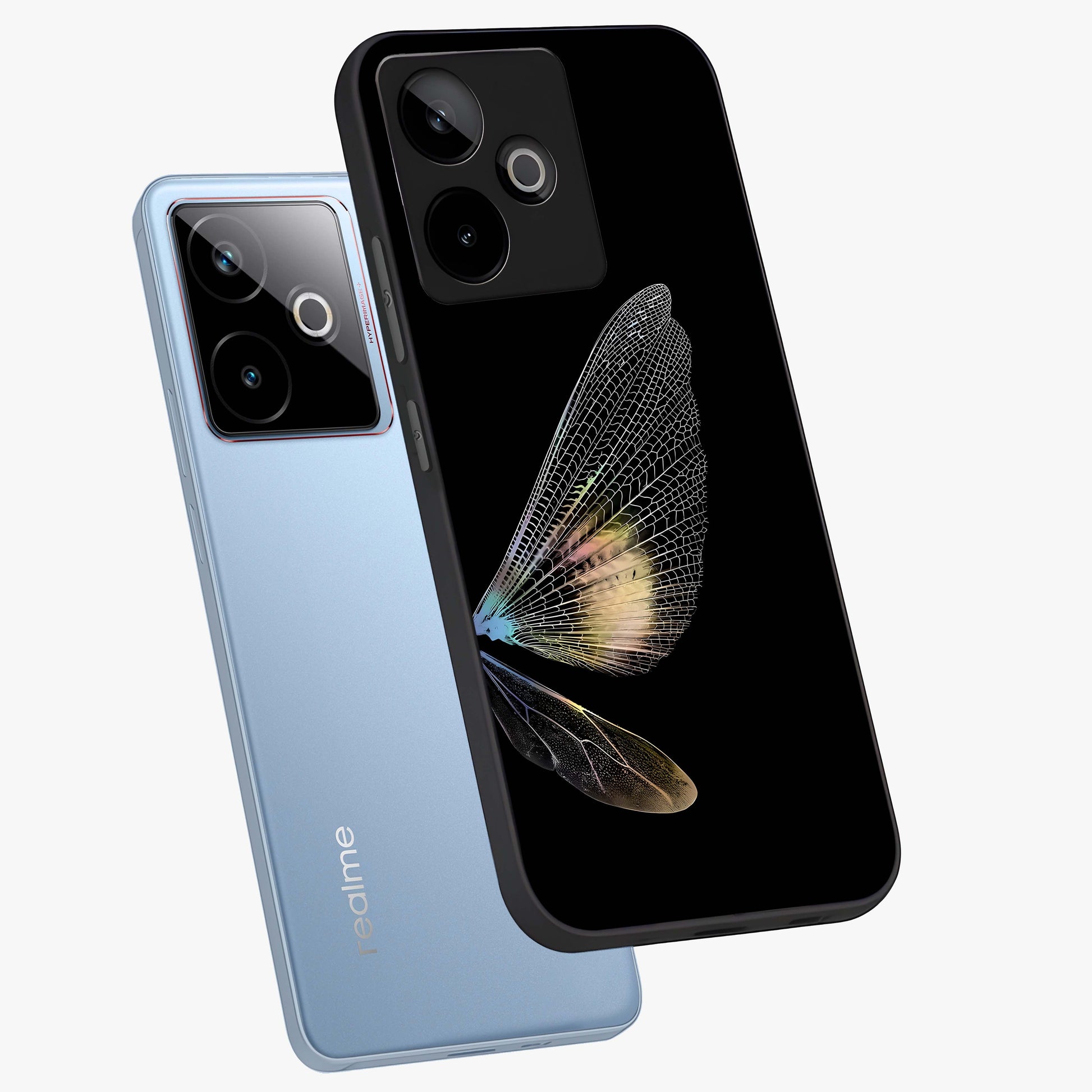 Whispers Of Wings Glass Case displayed in angled mockup highlighting soft feather design with celestial aesthetic style.