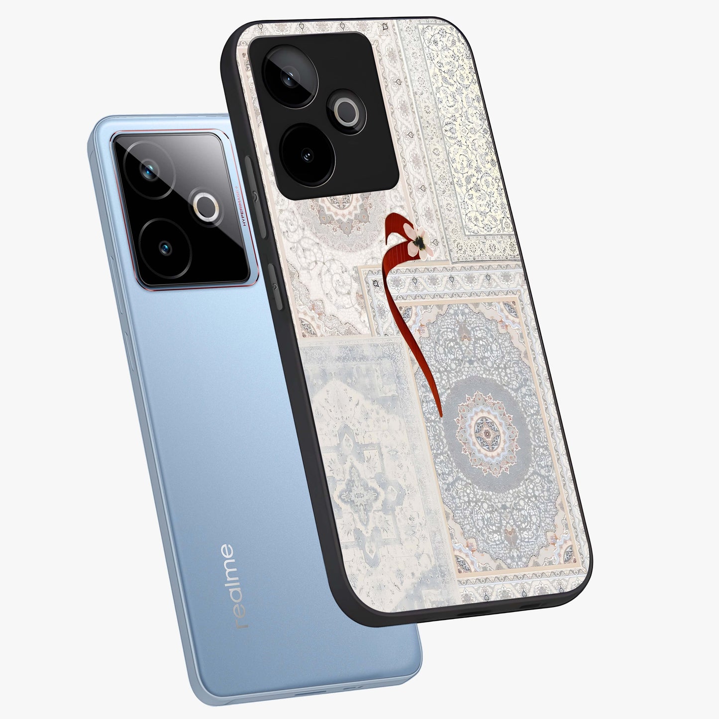 White Aesthetic Bow Glass Case displayed in angled mockup highlighting clean bow design with soft aesthetic style.