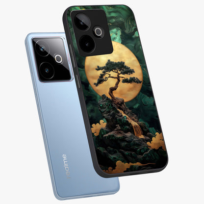 Zen Moon Rise Glass Case displayed in angled mockup highlighting peaceful lunar design with zen aesthetic style.