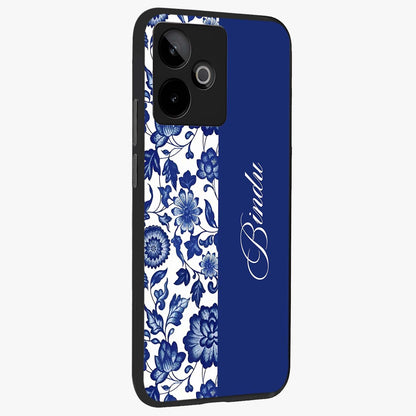 Blue Vintage Floral Pattern Glass Case upright view showcasing delicate blush floral texture with modern minimal style.