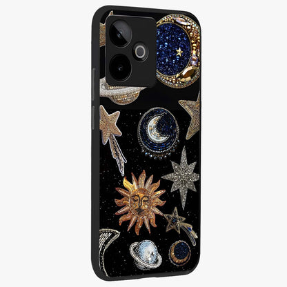 Celestial Gem Constellations Glass Case upright view showcasing cosmic constellation artwork with celestial aesthetic style.