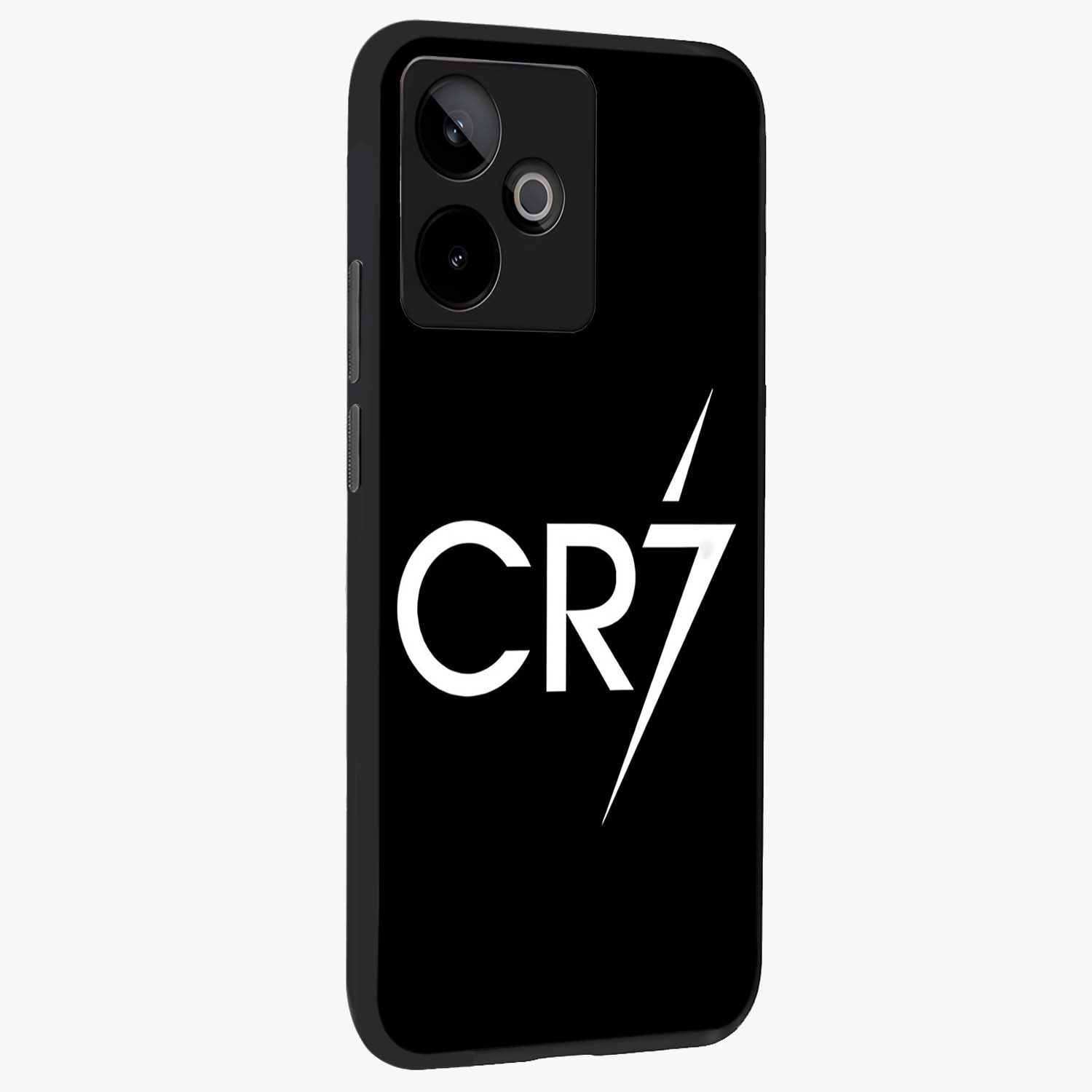 Cr7 Elite Strike Glass Case upright view showcasing energetic football inspired design with modern sports aesthetic.