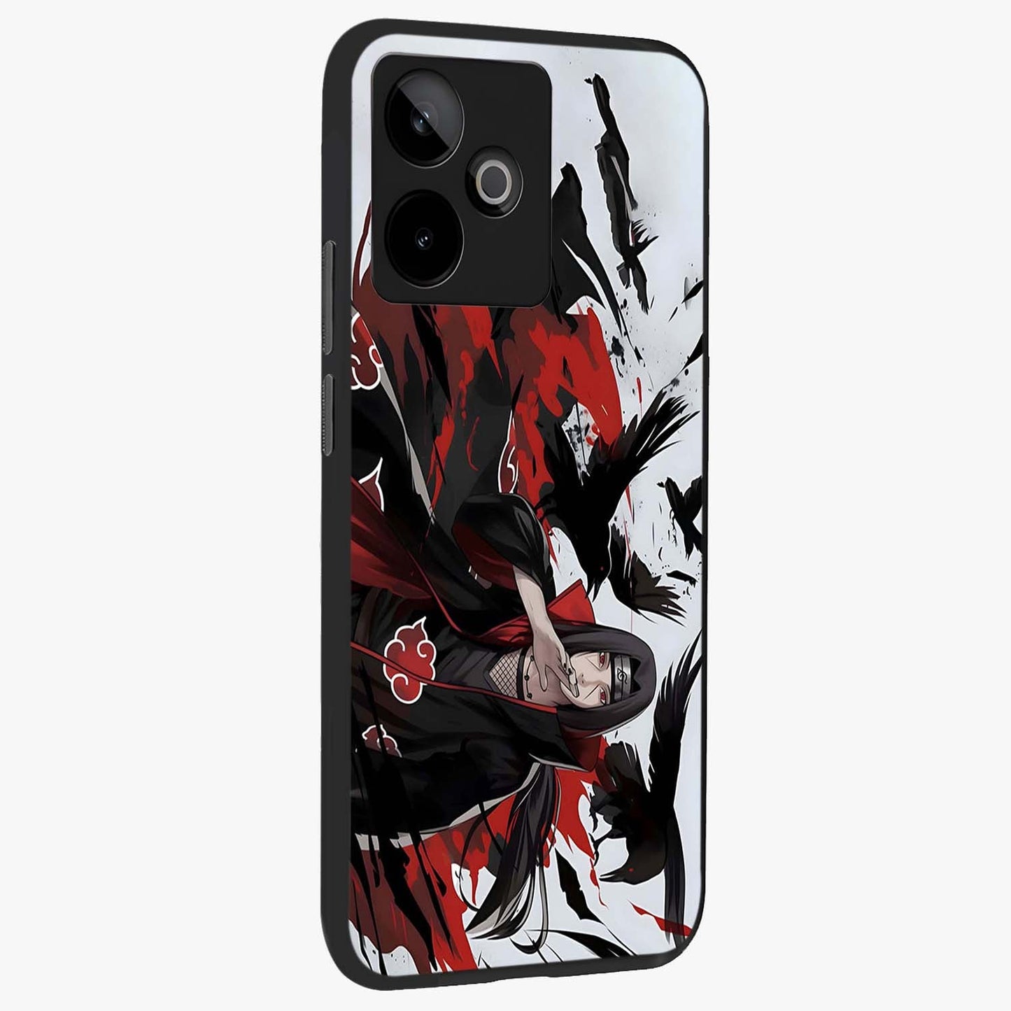 Crimson Crow Illusion Glass Case upright view showcasing striking crow illusion artwork with intense crimson theme.