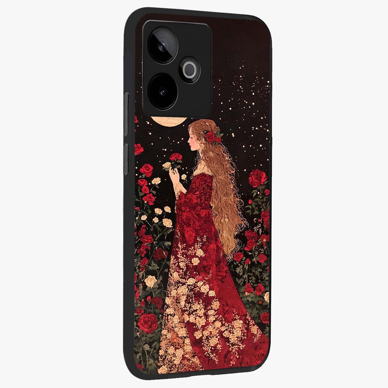 Crimson Dreams Glass Case upright view showcasing dreamy red toned artwork with modern aesthetic style.