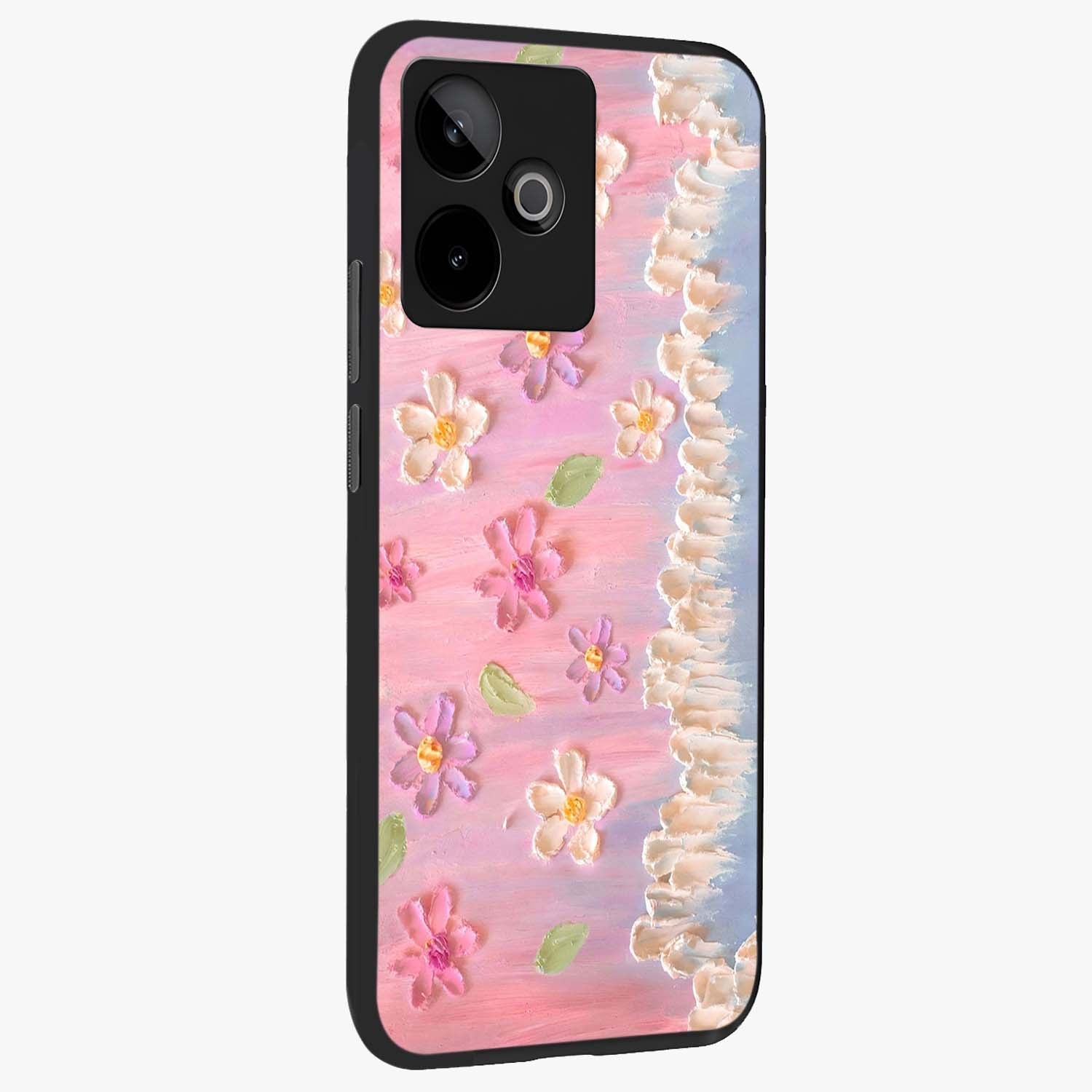 Dreamy Painted Garden Glass Case upright view showcasing vibrant floral garden artwork with artistic nature theme.