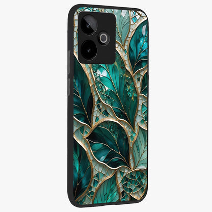 Emerald Leaf Glass Glass Case upright view showcasing fresh green leaf artwork with calming nature inspired style.