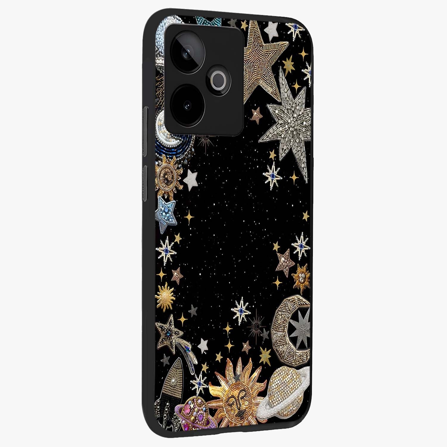 Galactic Jewel Stars Glass Case upright view showcasing glittering star jewel artwork with vibrant galaxy theme.