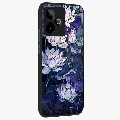 Gloss Petal Rush Glass Case upright view showcasing dynamic floral petal artwork with modern botanical theme.