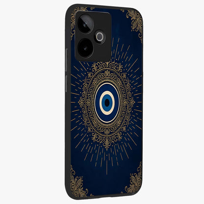 Golden Celestial Charm Glass Case upright view showcasing radiant celestial artwork with elegant golden theme.