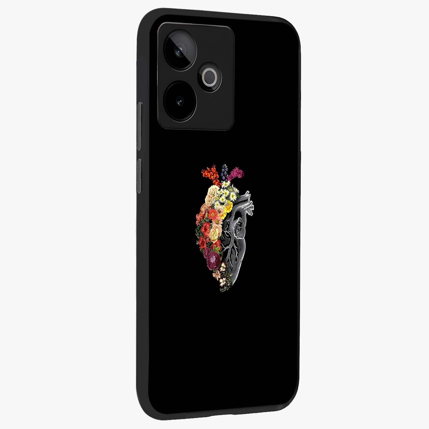 Heart With Flowers Glass Case upright view showcasing decorative heart and floral artwork with sweet romantic theme.