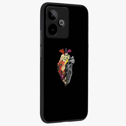 Heart With Flowers Glass Case upright view showcasing decorative heart and floral artwork with sweet romantic theme.