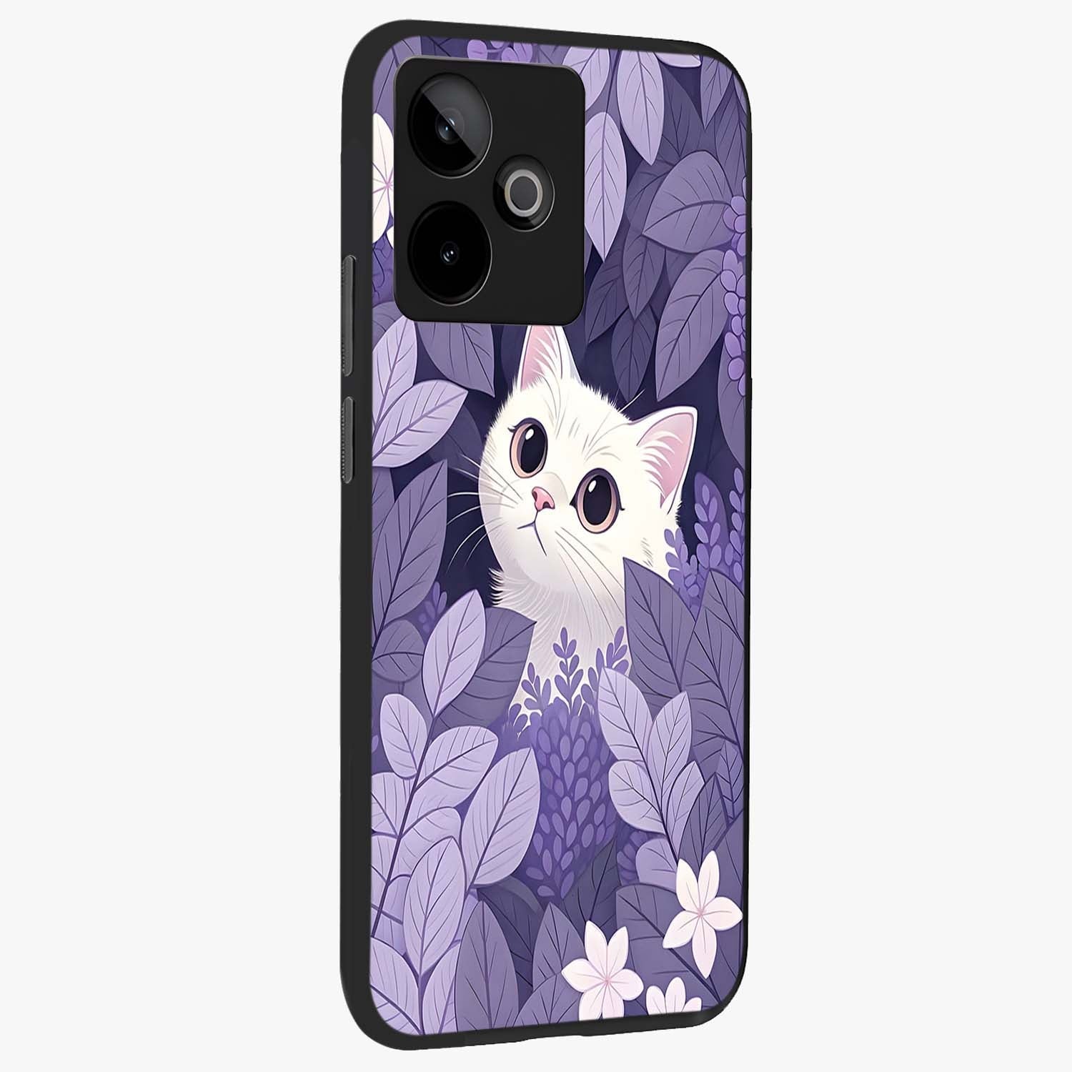 Lilac Hide Peek Cat Glass Case upright view showcasing charming cat artwork with adorable peek theme.