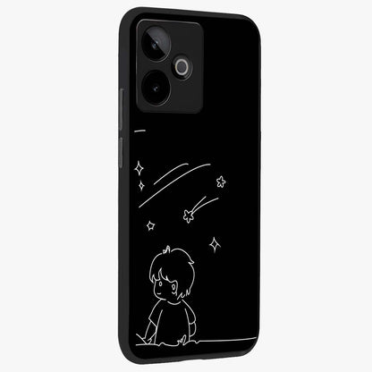 Line Art Boy With Shooting Stars Glass Case upright view showcasing artistic shooting star illustration with minimal style.