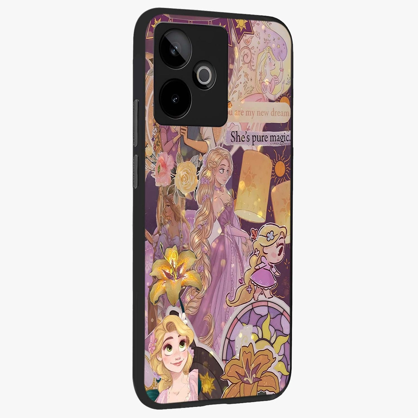 Magical Tangled Dream Glass Case upright view showcasing enchanting artistic artwork with dreamy fantasy theme.