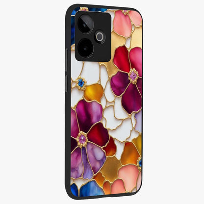 Marble Flower Pattern Glass Case upright view showcasing decorative marble flower artwork with refined style.
