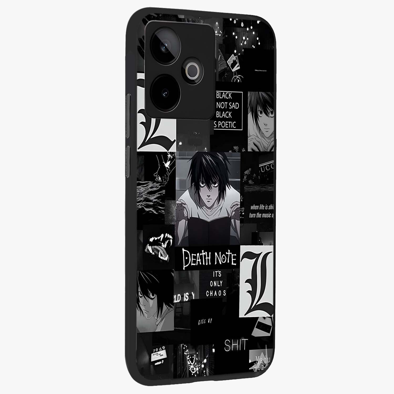 Midnight Chaos Mind Glass Case upright view showcasing expressive abstract artwork with bold dark theme.