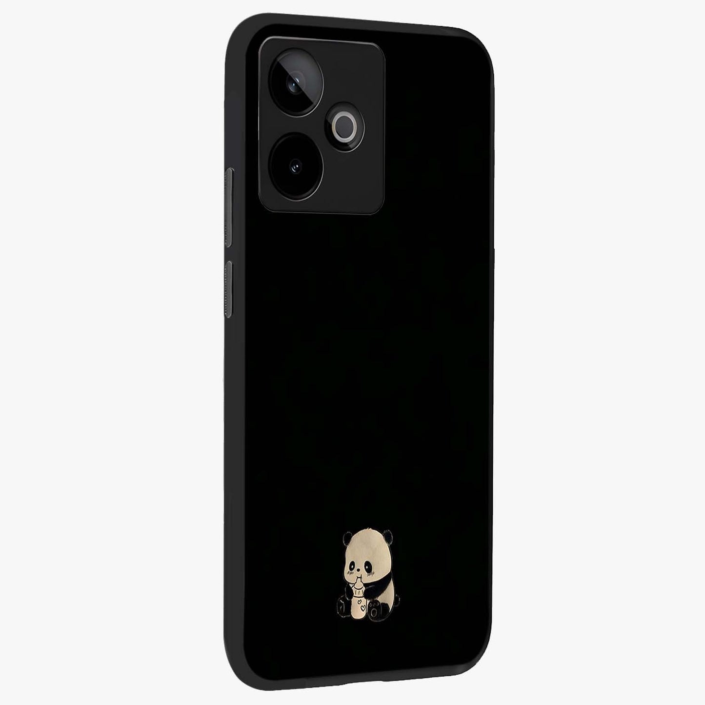 Midnight Panda Love Glass Case upright view showcasing charming panda artwork with playful romantic theme.