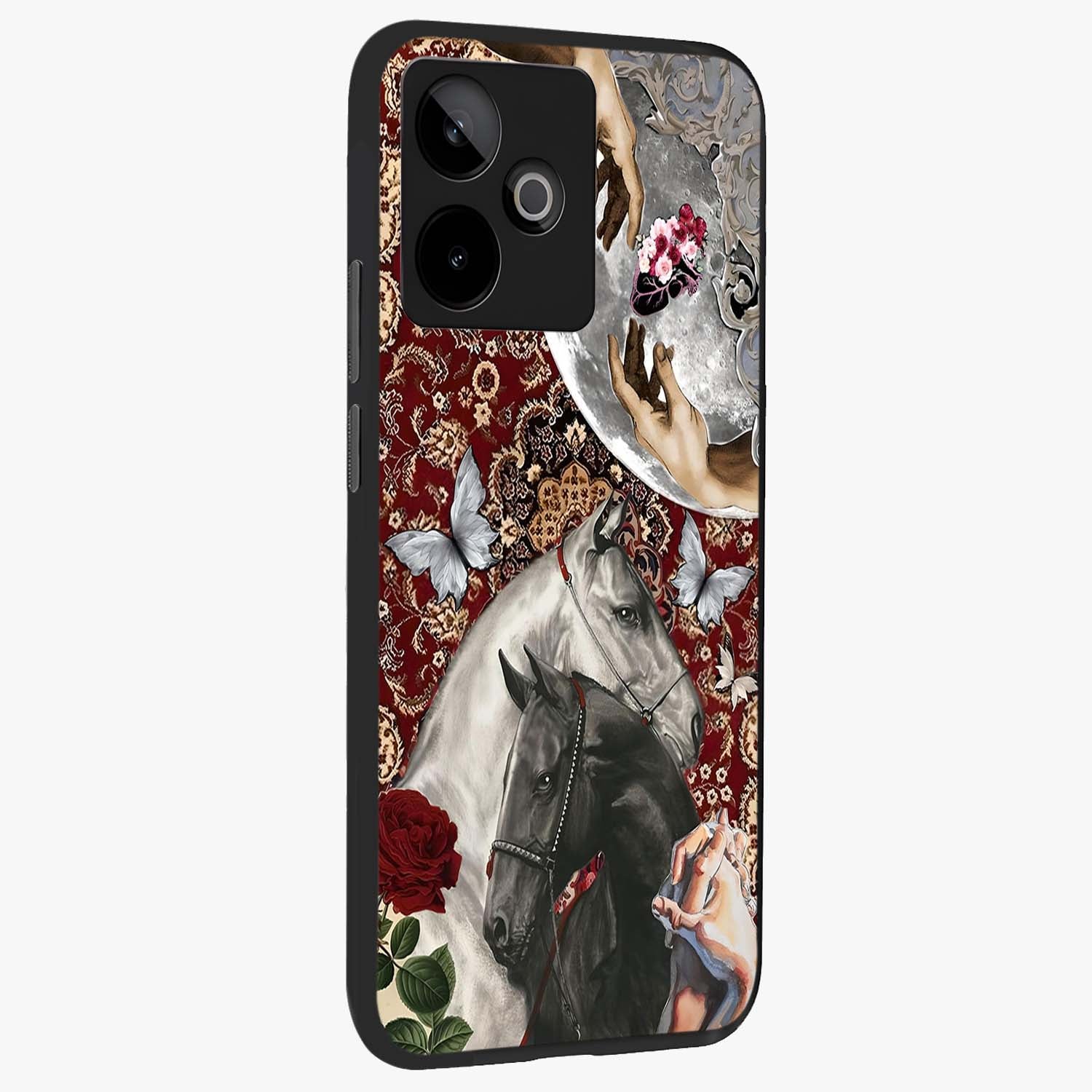 Moonlit Royal Stallion Glass Case upright view showcasing dramatic horse artwork with glowing moon themed design.
