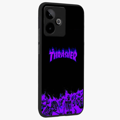 Neon Flame Riot Glass Case upright view showcasing dynamic flame artwork with energetic neon theme.