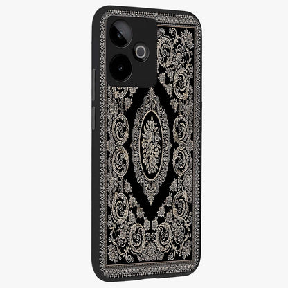 Noir Bloom Elegance Glass Case upright view showcasing graceful floral artwork with luxurious dark theme.