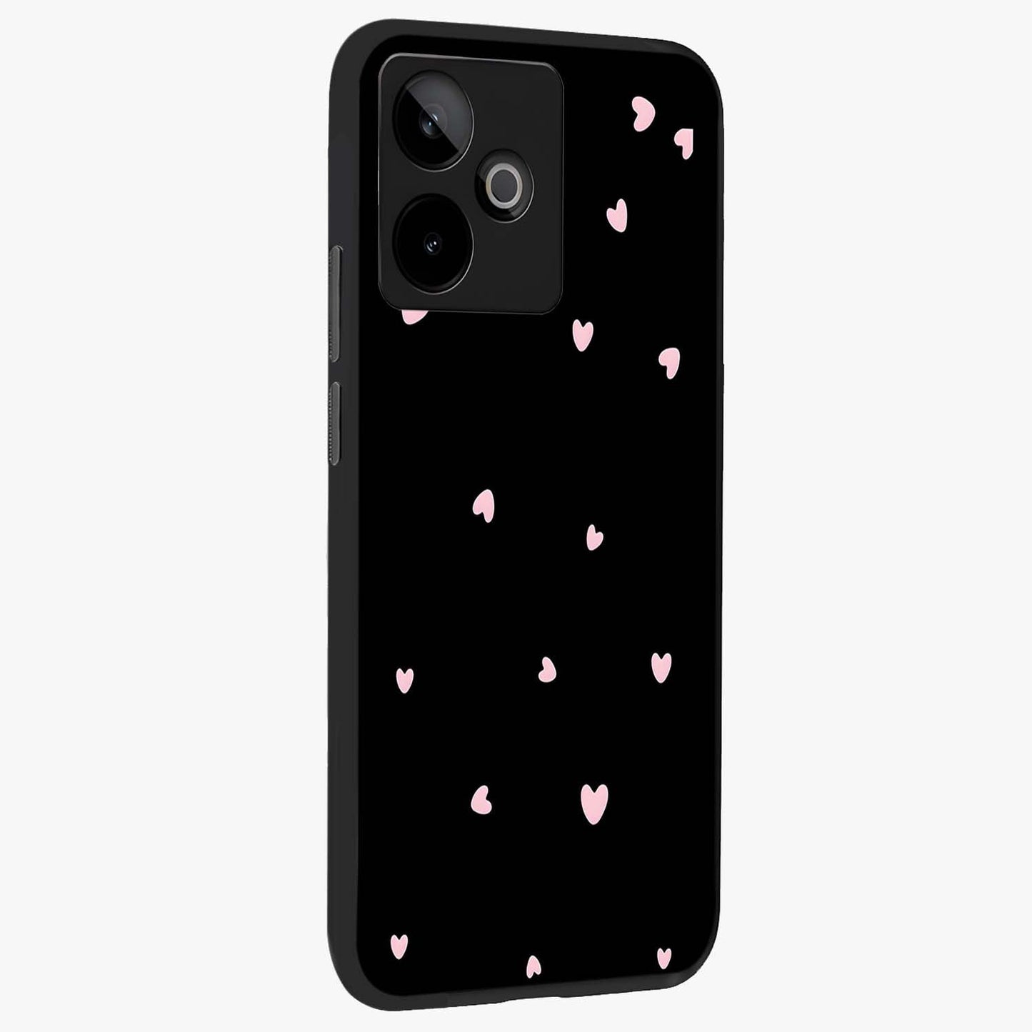 Pink Love Drops Glass Case upright view showcasing charming heart drop artwork with romantic playful theme.
