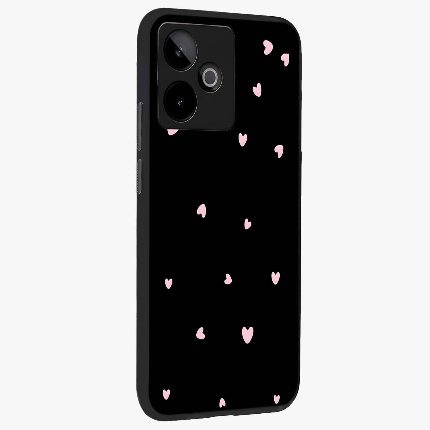 Pink Love Drops Glass Case upright view showcasing charming heart drop artwork with romantic playful theme.