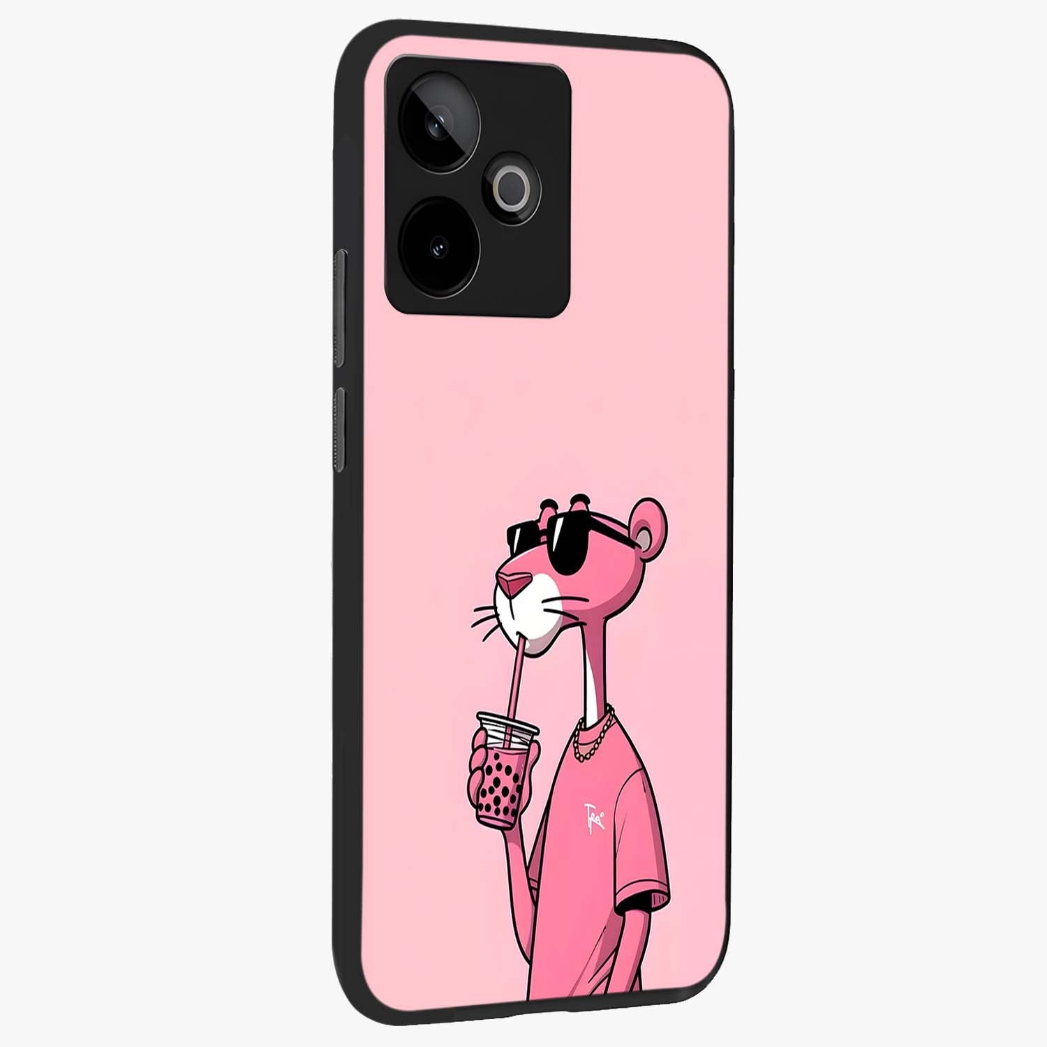 Pink Panther Glass Case upright view showcasing fun animated artwork with stylish retro cartoon theme.