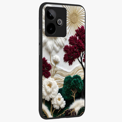 Radiant Bloom Elegance Glass Case upright view showcasing decorative flower artwork with refined botanical theme.
