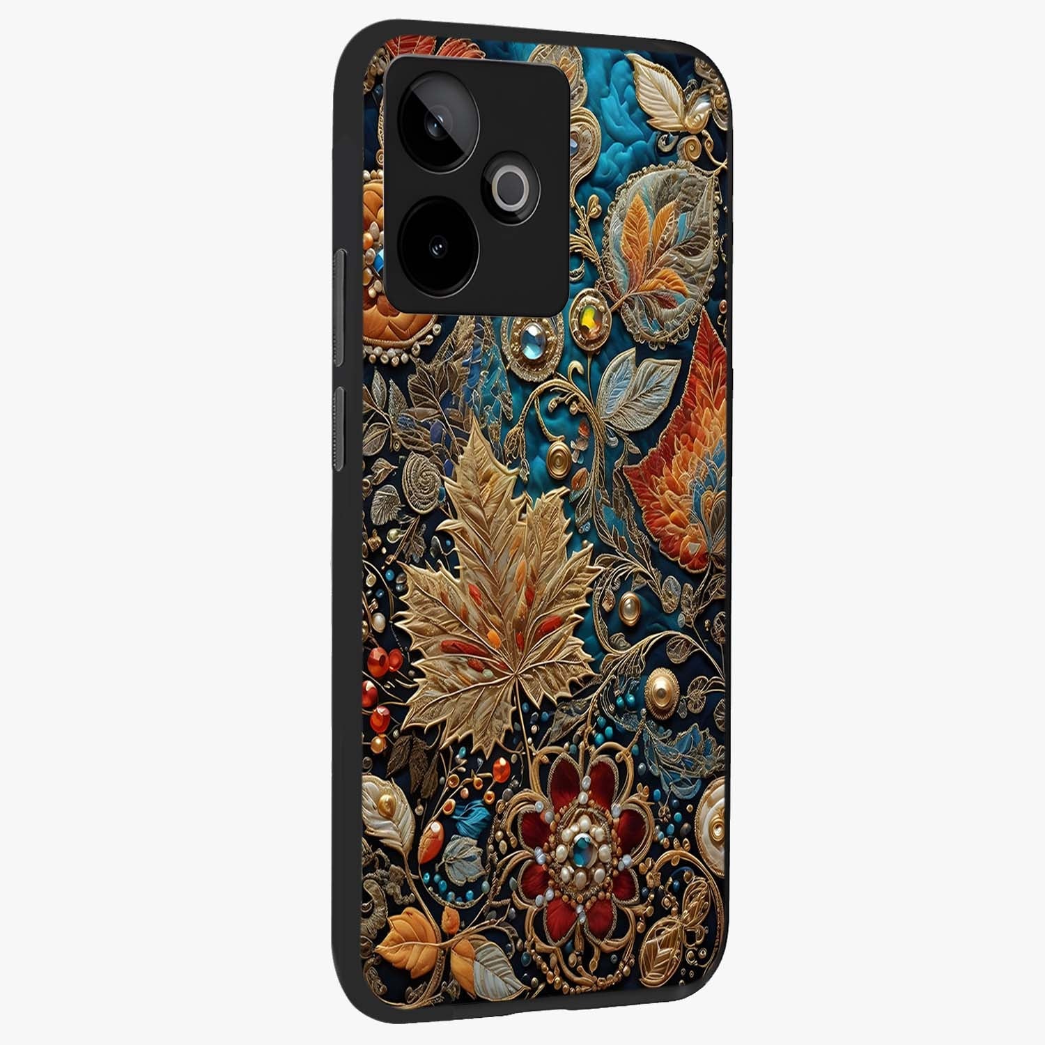 Royal Jewel Garden Glass Case upright view showcasing rich floral artwork with luxurious garden theme.