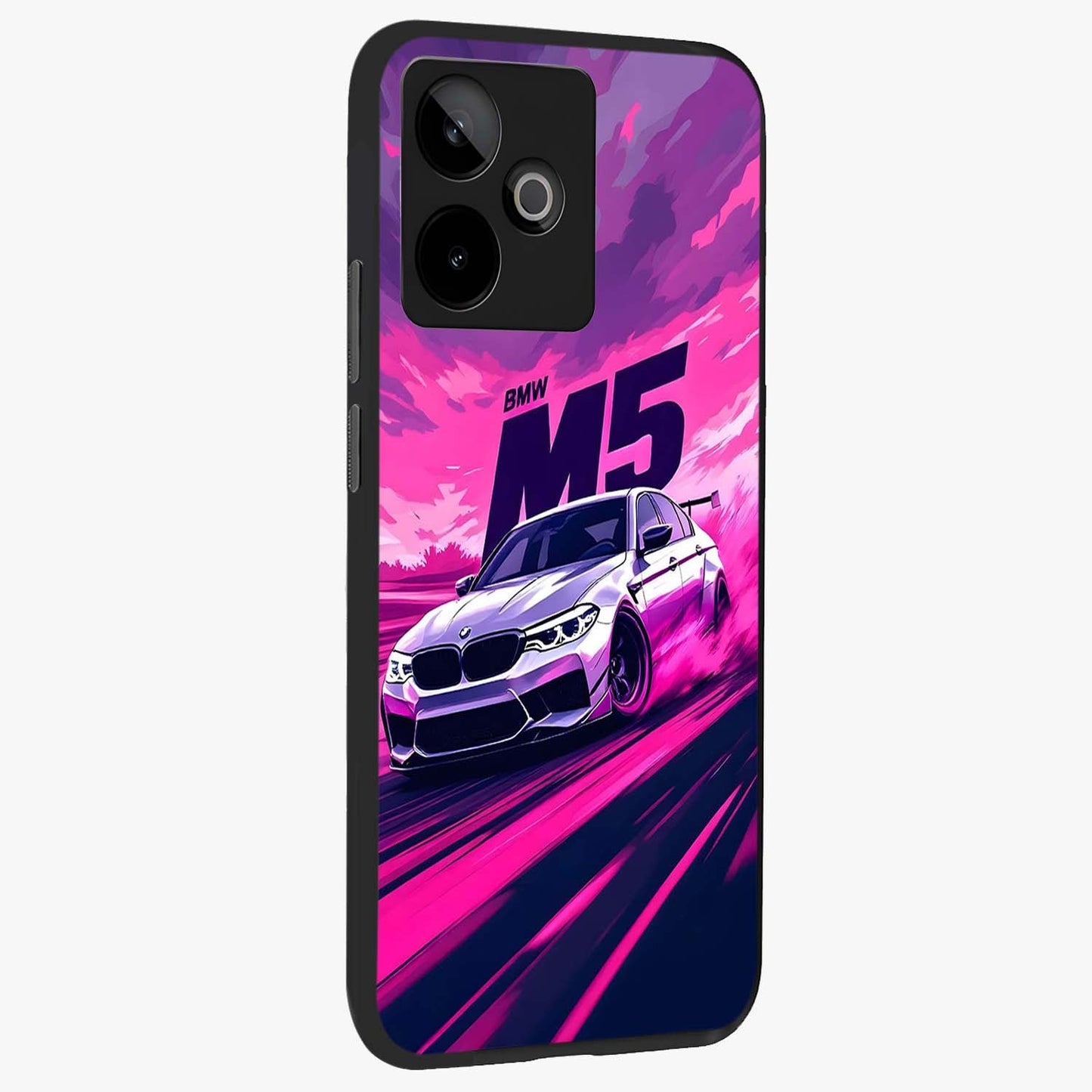 Velocity Drift Pulse Glass Case upright view showcasing powerful racing artwork with energetic motorsport theme.