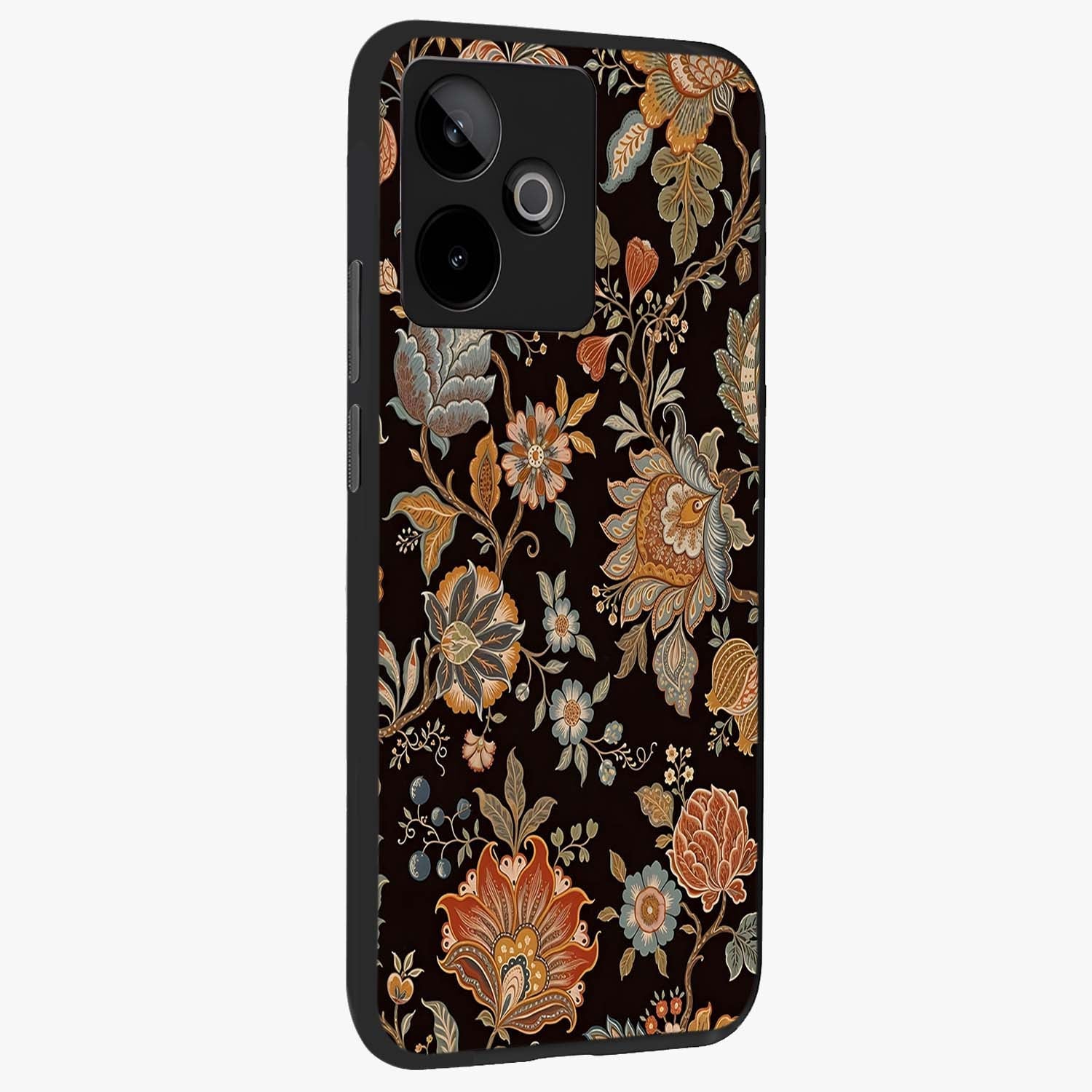 Vintage Floral Dream Glass Case upright view showcasing delicate floral artwork with timeless vintage theme.