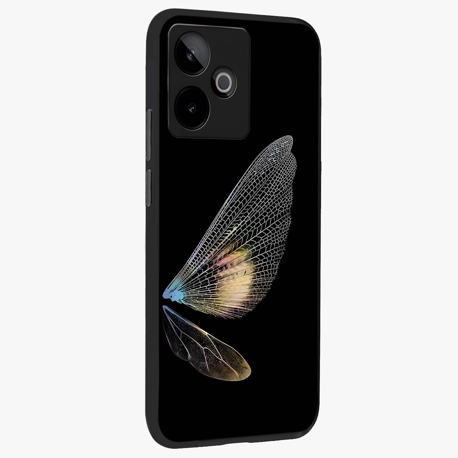 Whispers Of Wings Glass Case upright view showcasing elegant wing artwork with light airy theme.