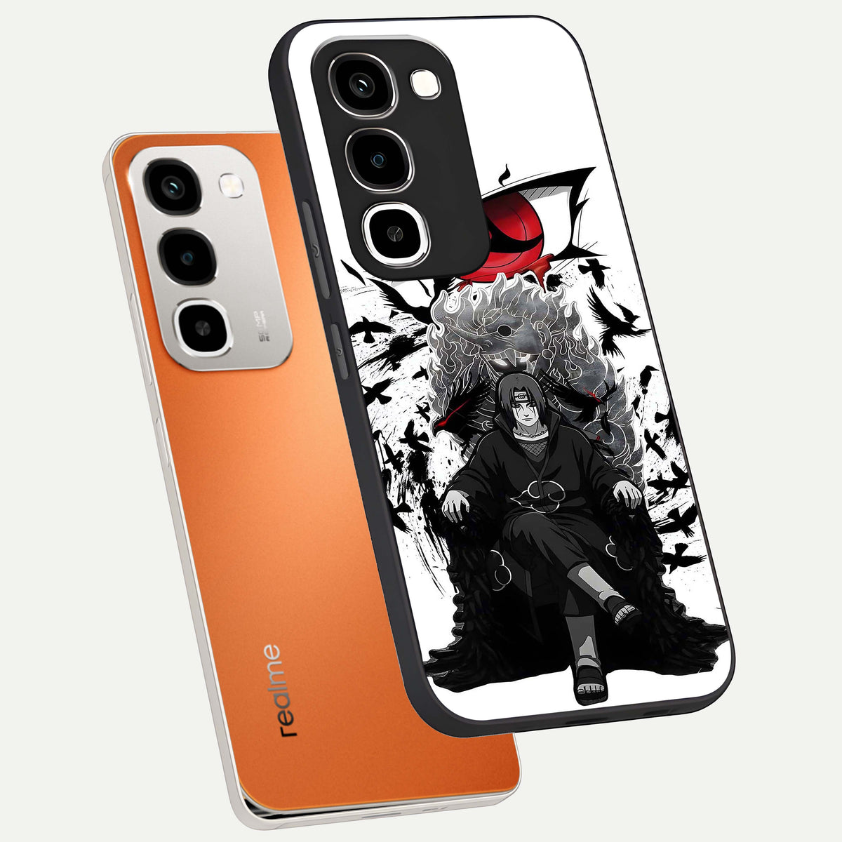 Uchiha Shadow Throne Glass Case displayed in angled mockup highlighting glowing aquatic design with celestial aesthetic.