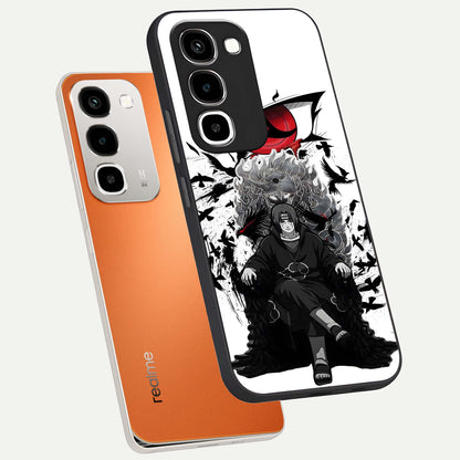 Uchiha Shadow Throne Glass Case displayed in angled mockup highlighting glowing aquatic design with celestial aesthetic.