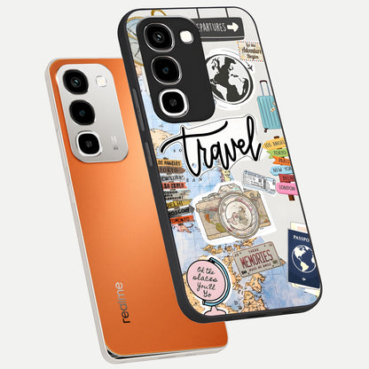 Wanderlust Journal Glass Case displayed in angled mockup highlighting adventure themed design with aesthetic travel vibe.