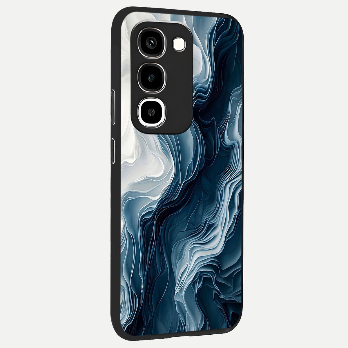 Ethereal Paper Marble Glass Case upright view showcasing smooth marble artwork with refined minimalist theme.