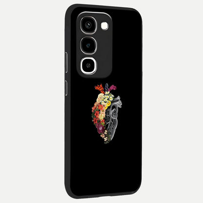 Heart With Flowers Glass Case upright view showcasing decorative heart and floral artwork with sweet romantic theme.
