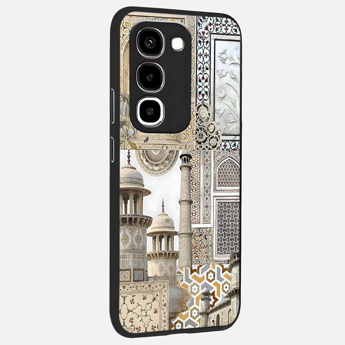 Mughal Marble Legacy Glass Case upright view showcasing ornate Mughal design with luxurious traditional theme.