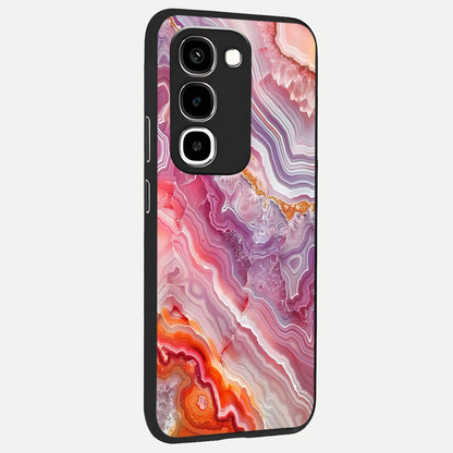 Rose Quartz Marble Glass Case upright view showcasing decorative marble artwork with luxurious pastel theme.