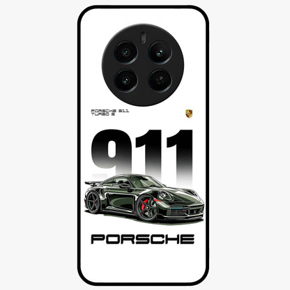 911 Turbo Dominance Glass Case showing clean flat back view with bold 911 sports car artwork and glossy glass finish.
