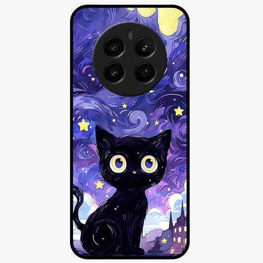 Abstract Cat Art Glass Case showing flat back view with artistic cat illustration and glossy glass finish.