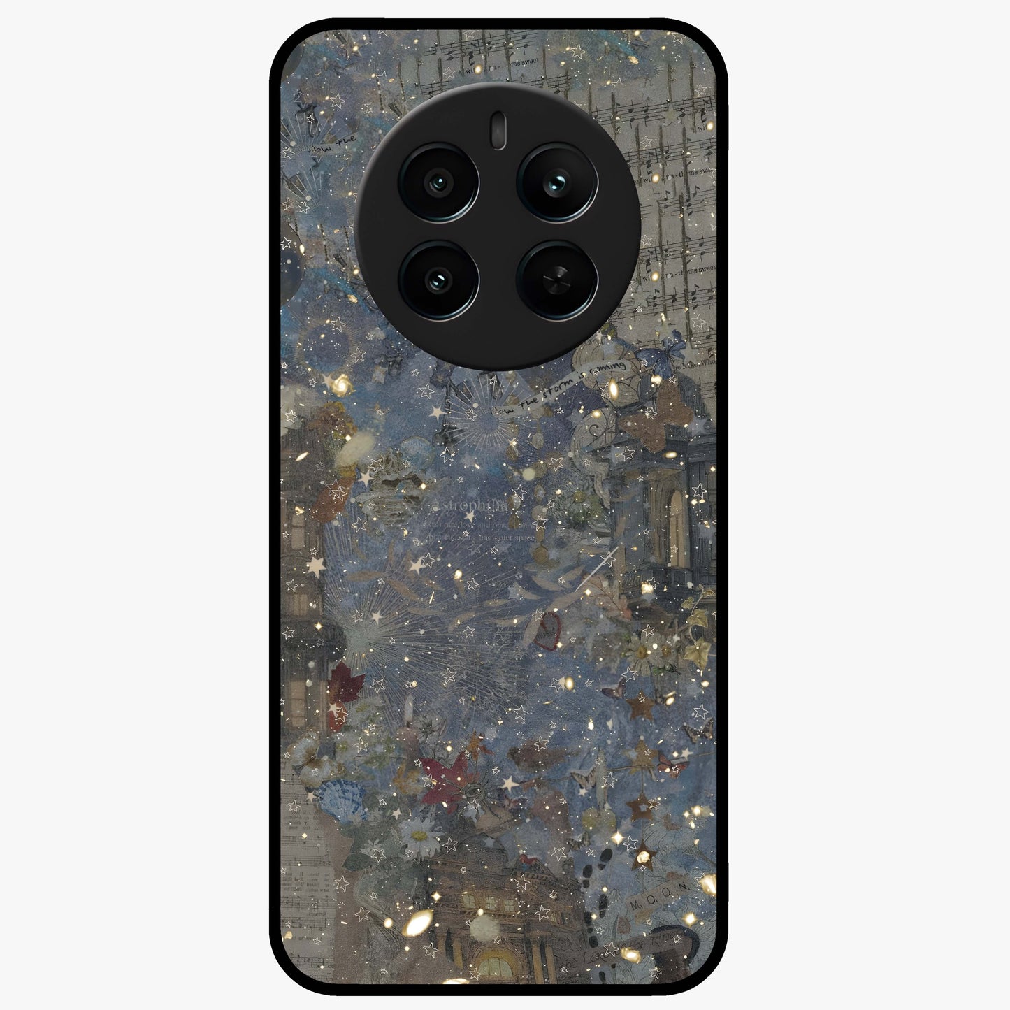 Aesthetic Astrolophia Glass Case showing flat back view with dreamy aesthetic design and glossy glass finish.