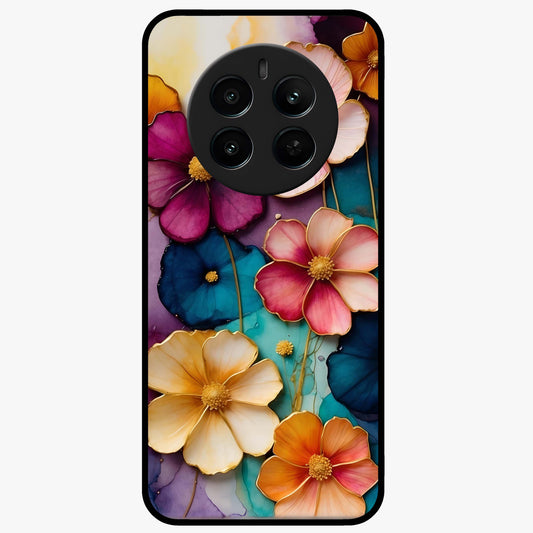 Artlyn Grace Flower Pattern Glass Case showing flat back view with elegant floral pattern artwork and glossy glass finish.