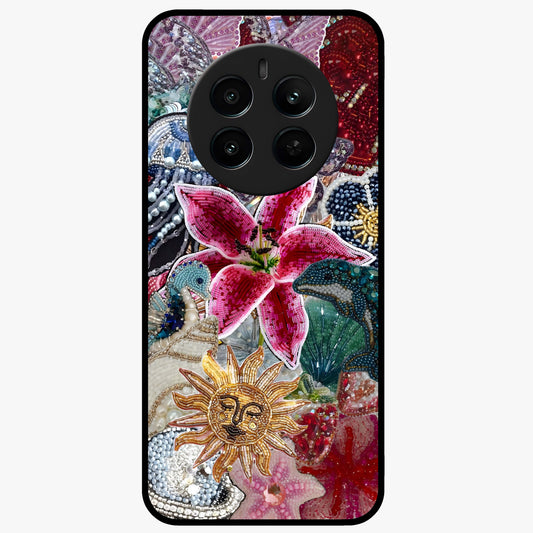 Beaded Garden Fantasy Glass Case showing flat back view with dreamy garden bead artwork and glossy glass finish.