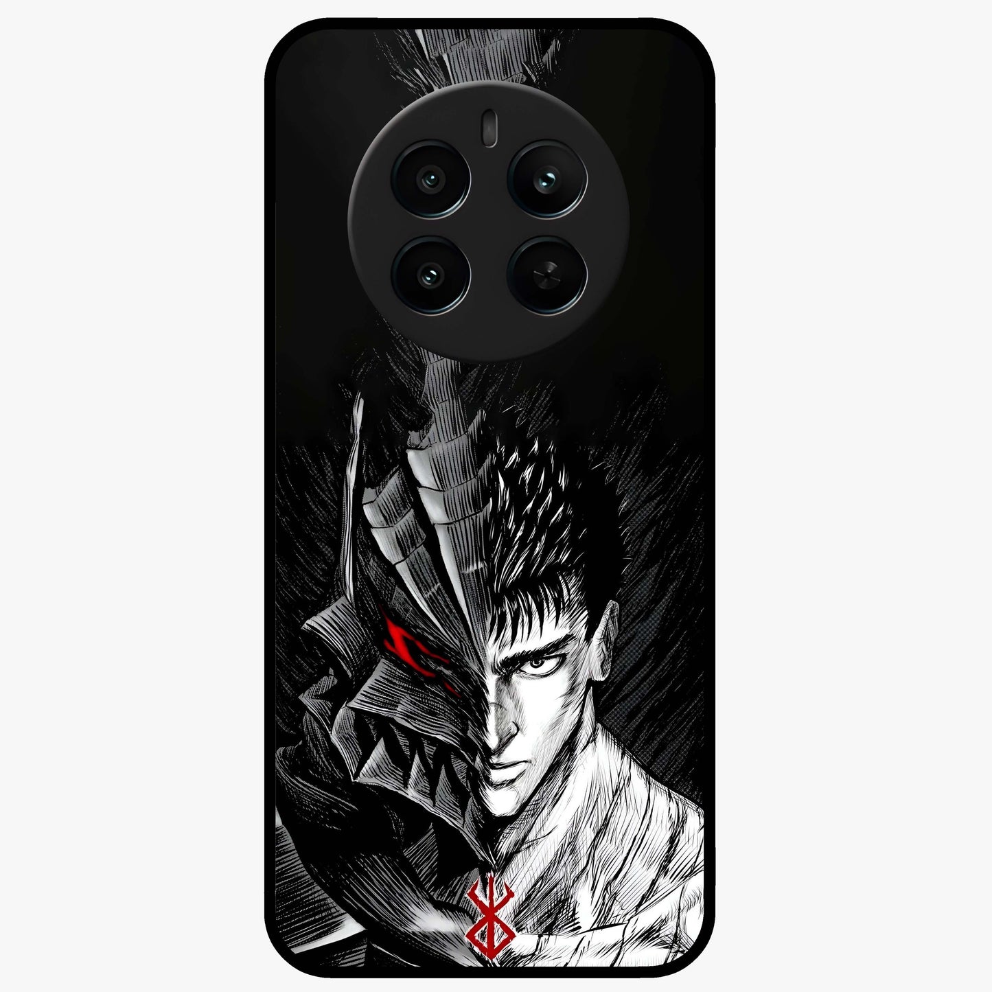 Berserker Blood Oath Glass Case showing flat back view with fierce warrior inspired artwork and glossy glass finish.